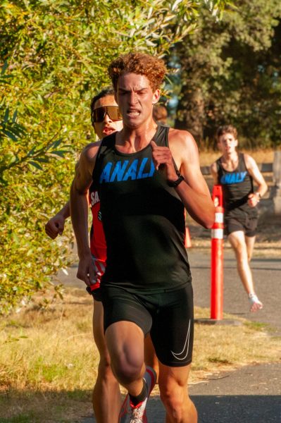 Analy’s Cormac Gaylord passes Santa Rosa’s Ome Zuniga at Ragle on 9/25.