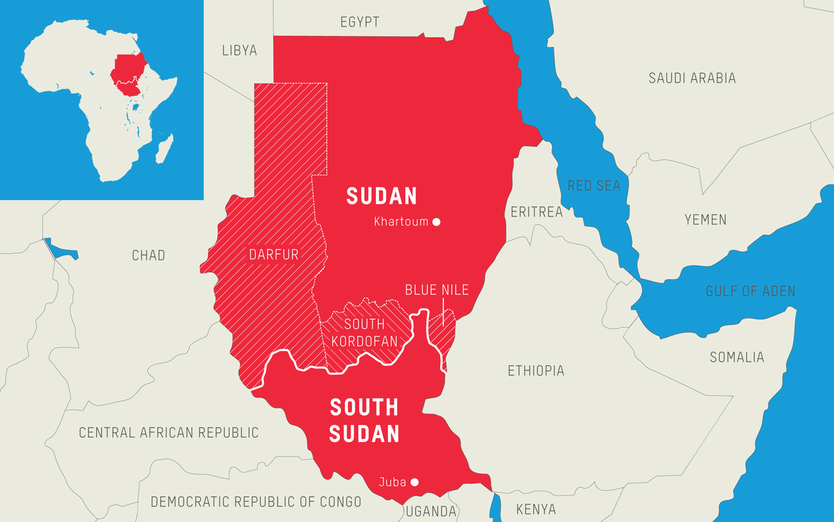 Sudan, South Sudan, and the Darfur region, January 2025